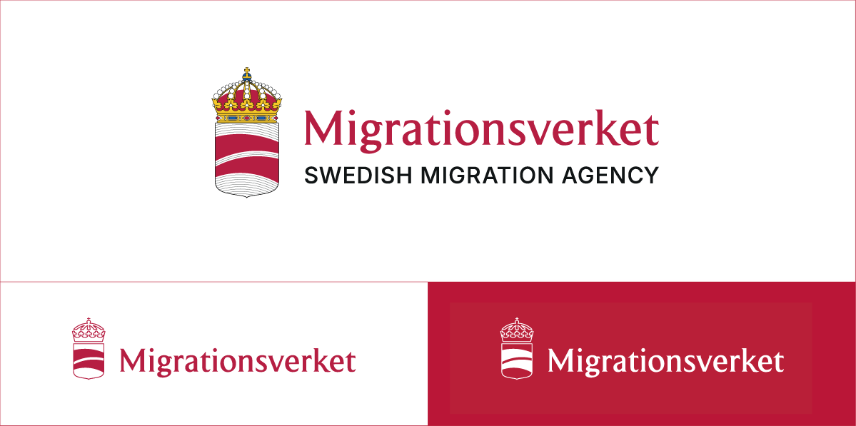 Migrationsverkets logotyp i tre olika utföranden.