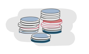 Illustration showing stacks of coins in different heights.